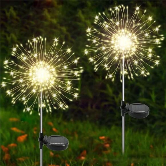Solar Garden Lights Outdoor, 2 Pack 120 LED Twinkling Firework Lights - Picture 1 of 7